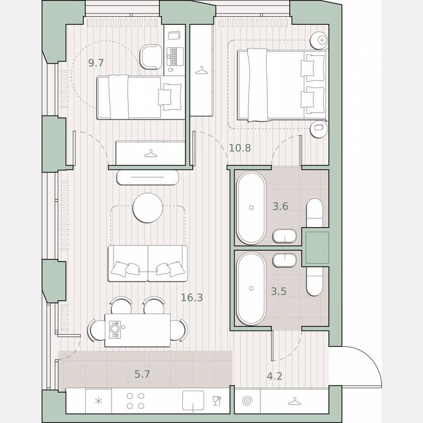 2-к. квартира, 53,8 м², 11/27 эт.