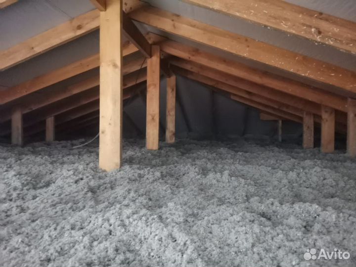 Утепление крыши эковатой