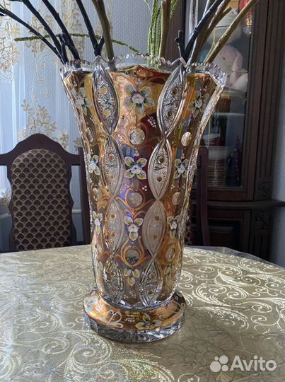 Ваза цветное стекло СССР с цветами