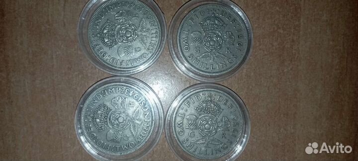 Четыре монеты Великобритании по 2 шиллинга-флорины