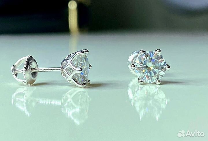 Серьги с бриллиантами муассанитами серебро 1 карат