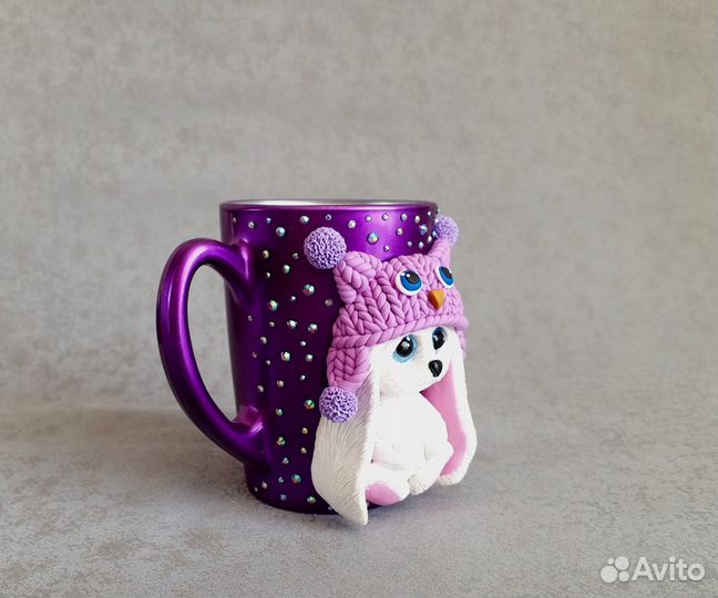 Кружка с декором из полимерной глины 