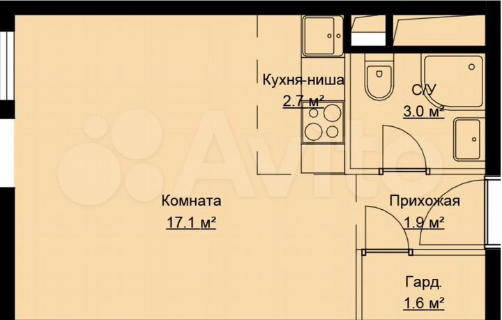 Квартира-студия, 26,3 м², 6/17 эт.