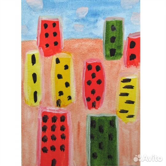 Картина гуашью Домики