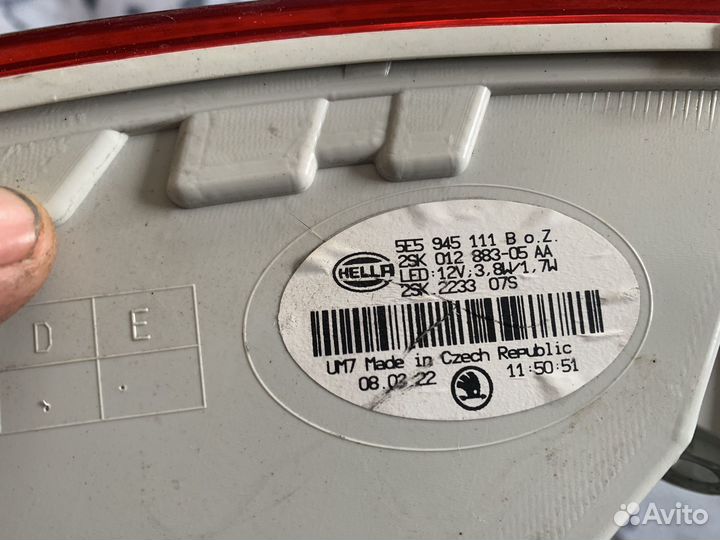 Задний левый фонарь на skoda octavia a7