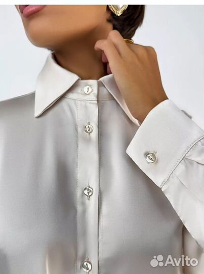 Блузка, рубашка женская, шёлк, 52-58, оверсайз