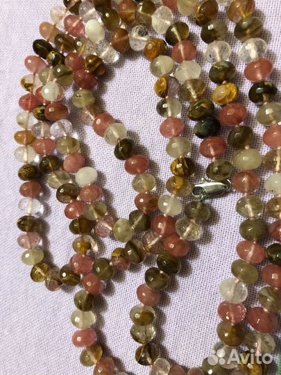 Бусы халцедон,кварц,флюорит,цетрин