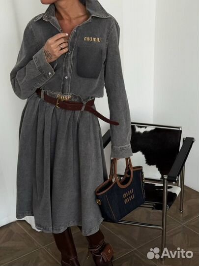 Джинсовый костюм женский с юбкой miu miu