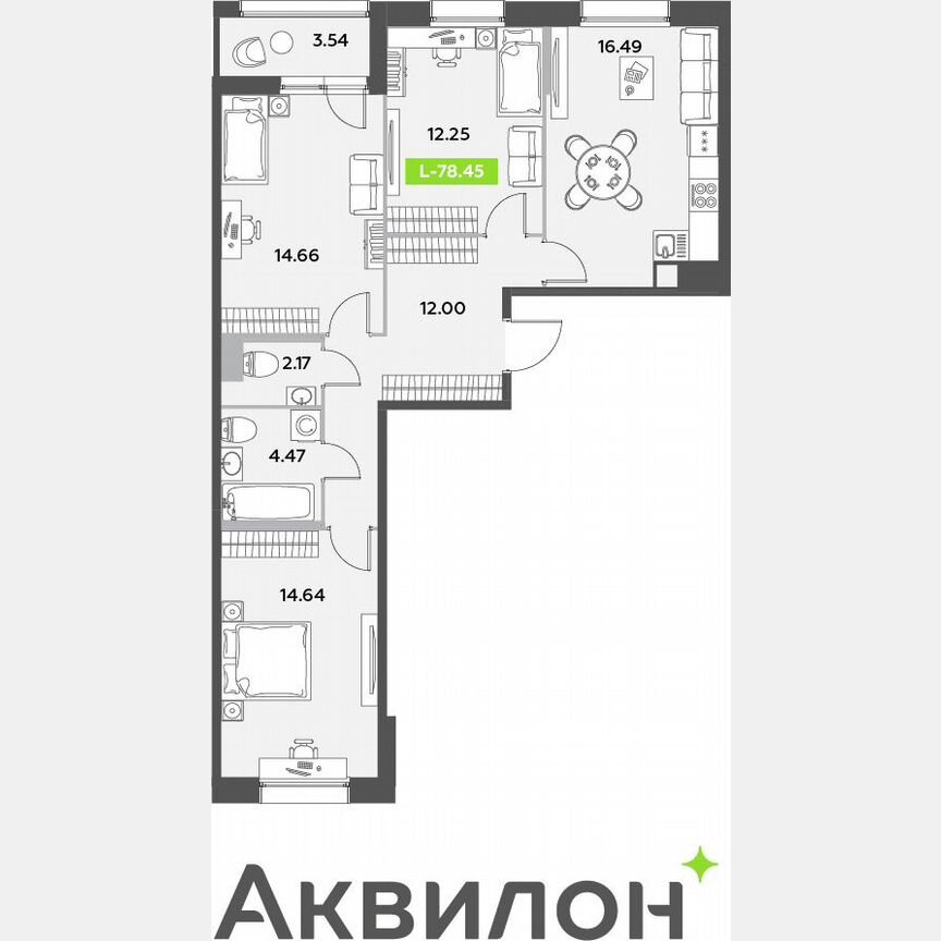 3-к. квартира, 78,5 м², 7/12 эт.