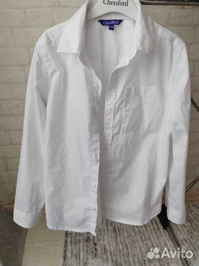 Рубашка, белая, в клетку, серая