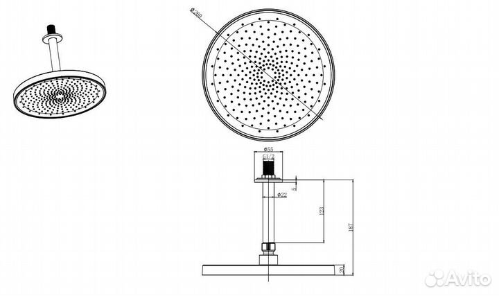 Верхний душ потолочный aquatek AQ2070MB, 260мм, м