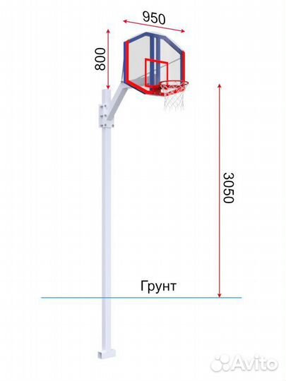 Стойка регулируемая со стритбольным щитом из оргстекла и усиленным кольцом Pioner A13437