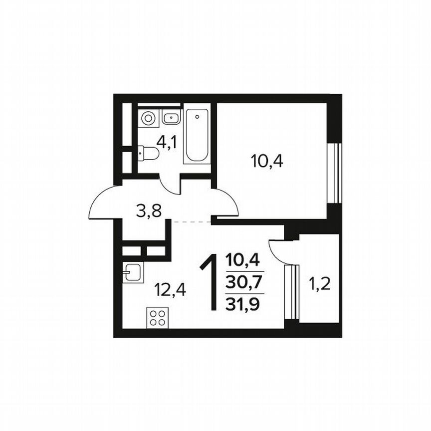 1-к. квартира, 31,9 м², 3/7 эт.
