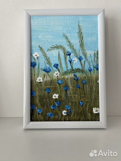 Картина пейзаж поле на холсте 10х15