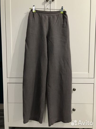 Брюки льняные серые