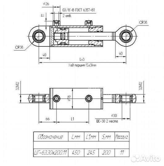 Гидроцилиндр 63.30х200.11 (405)