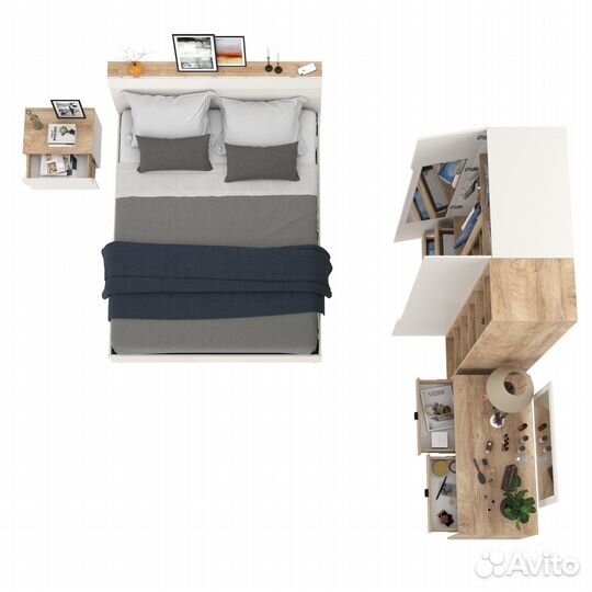 Спальня Моби Муссон №16 цвет белый/дуб эндгрейн элегантный