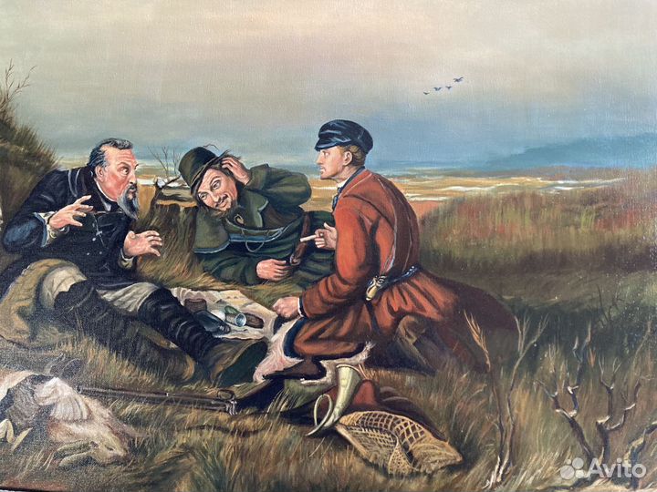 Картина маслом. Охотники на привале
