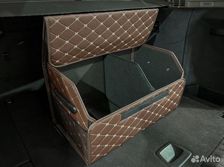 Органайзер L коричневый, белая строчка