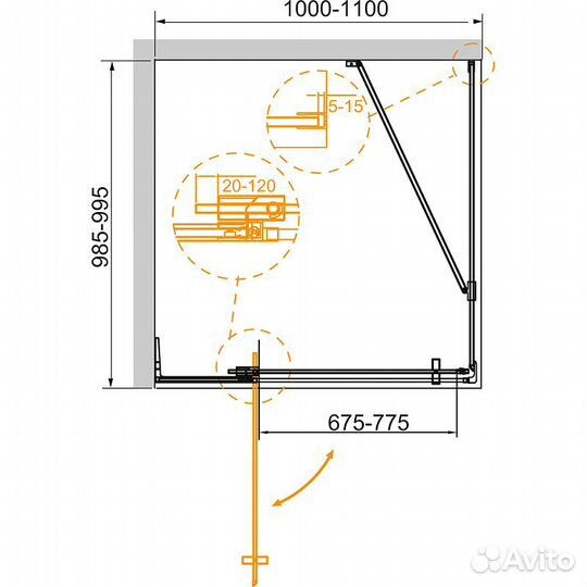 Душ. уголок Cezares 110cm slider-ah-1-100-100/110