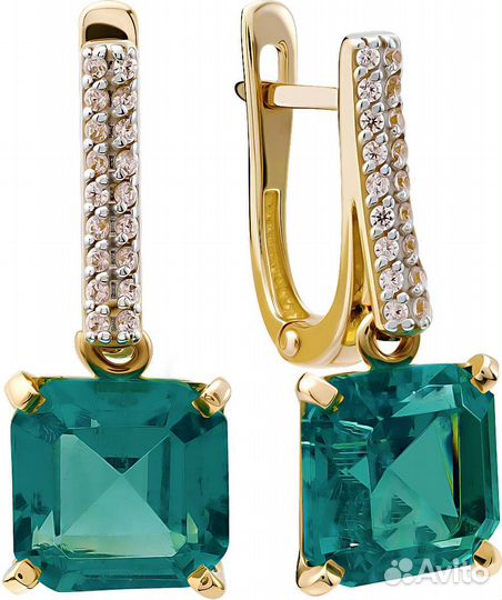 Золотое кольцо и серьги с ситаллом и фианитами