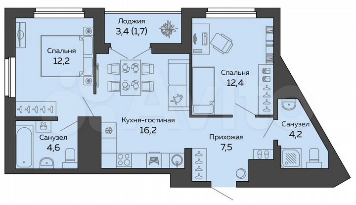 2-к. квартира, 58,9 м², 9/25 эт.