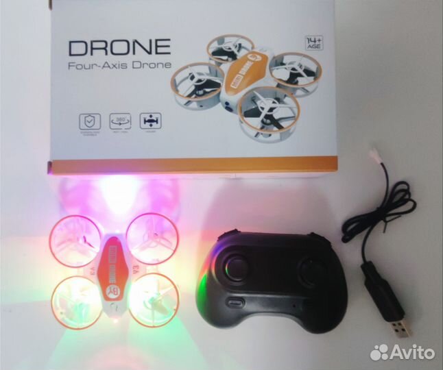 Квадрокоптер мини дрон светящийся с защитой LED