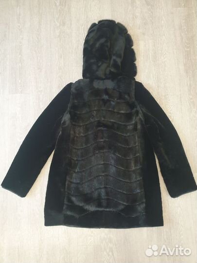 Шуба трансформер из норки и мутона, с капюшоном