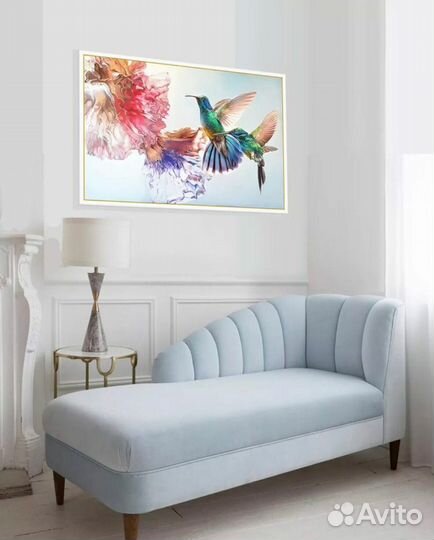 Картина маслом на холсте Колибри Яркие цветы