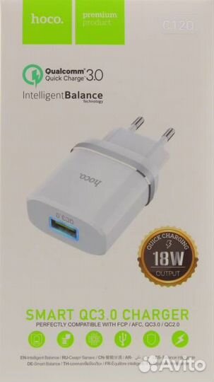Зарядное устройство USB 3A, hoco C12Q Smart 18W, Q