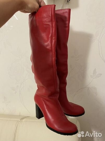 Сапоги красные осенние кожаные женские 36