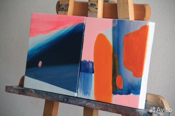 Панно из двух картин «Абстракция», акрил, 20х20