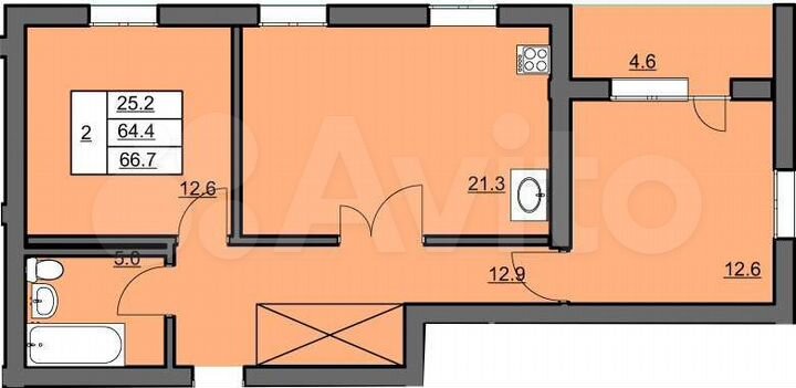 3-к. квартира, 66,7 м², 8/10 эт.