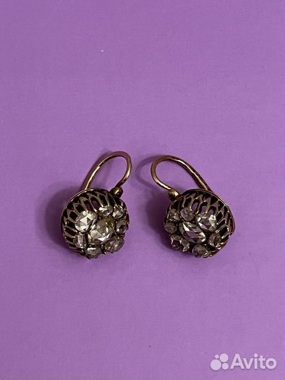 Антикварные серьги Малинки с бриллиантами