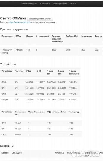 Whatsminer M20S 62,72th,M31S 78th б/у