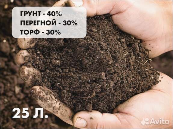 Низинный торф 30%, перегной 30%, плодородный грунт