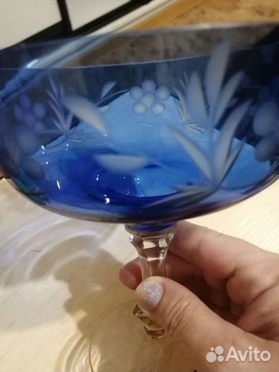 Ваза на ножке СССР чешское стекло