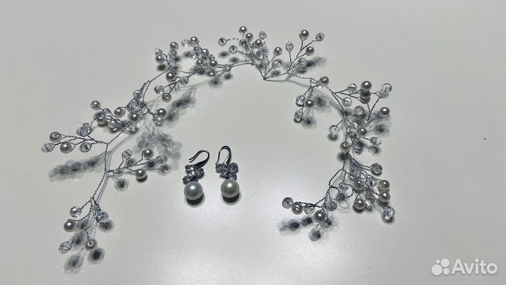 Набор украшений для волос на свадьбу и серьги