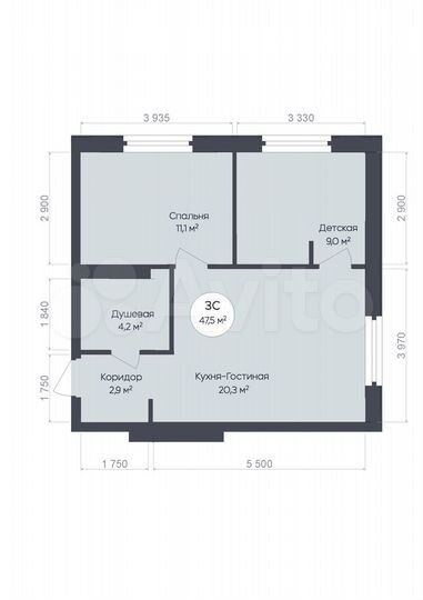3-к. квартира, 47,5 м², 6/25 эт.