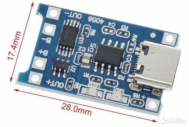 Плата зарядника аккумулятора 18650 (USB Type C)