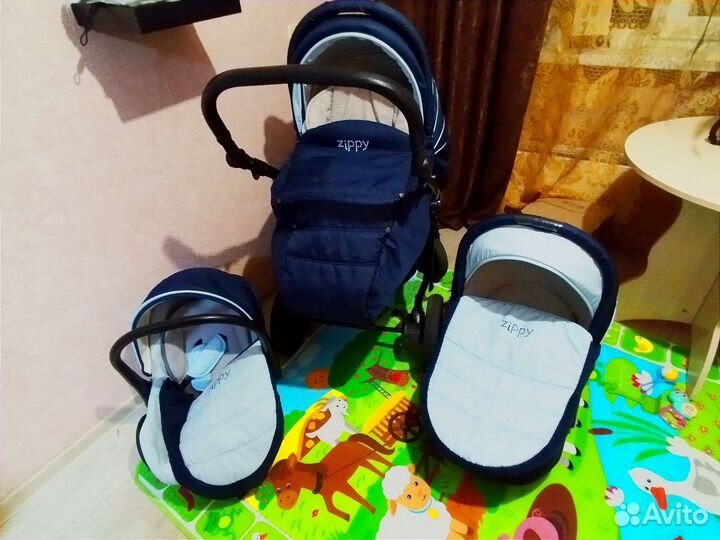 Коляска 3 в 1 Tutis Zippy Sport Plus сине-голубая