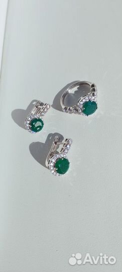 Серьги и кольцо серебряные с агатом