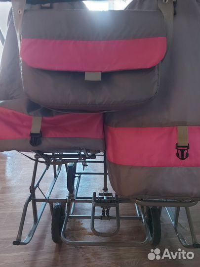 Санки коляска для двойни с колесами