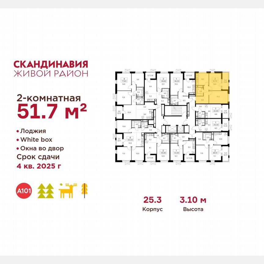 2-к. квартира, 51,7 м², 16/17 эт.