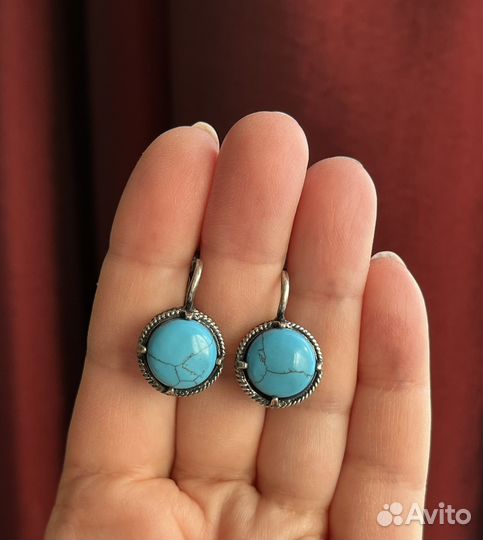 Серьги с натуральной бирюзой