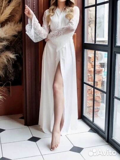 Женский халатик шелковый, свадебный, пеньюар