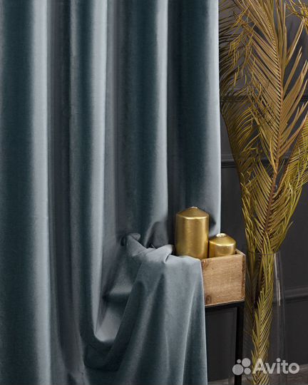 Бархатные шторы Беллиссимо серо-голубой