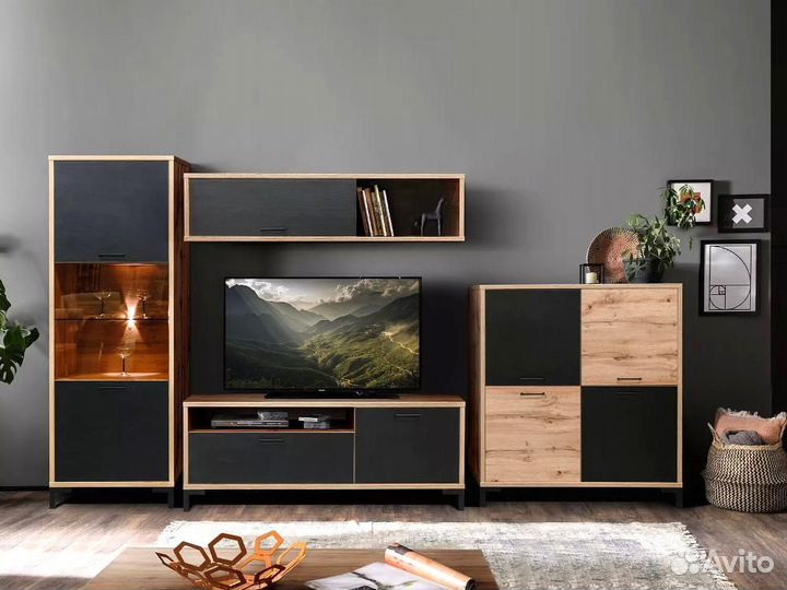 Тумба для тв блэквуд, Дуб Вотан + чёрный