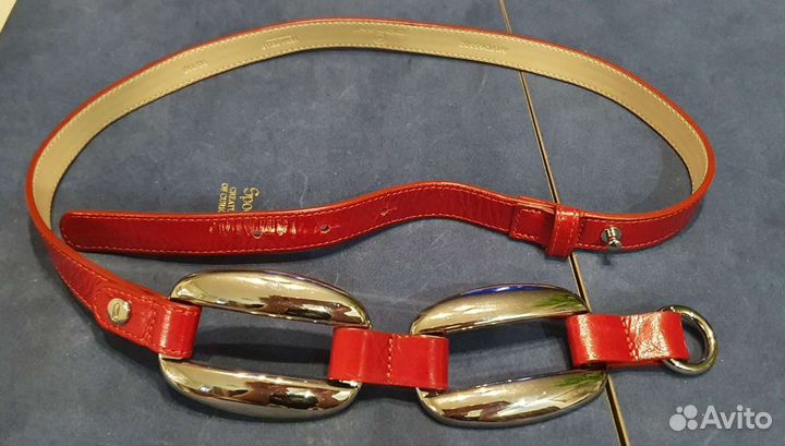 Кожаный ремень женский красный vera pelle