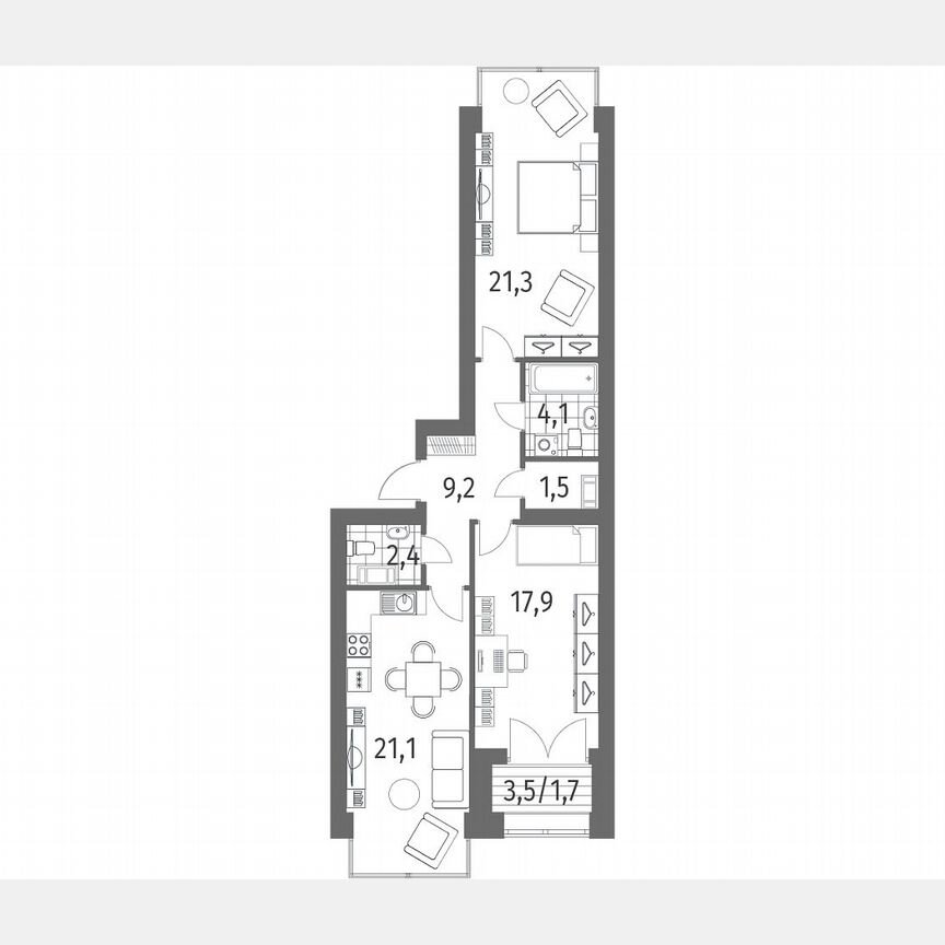 2-к. квартира, 79,3 м², 11/13 эт.